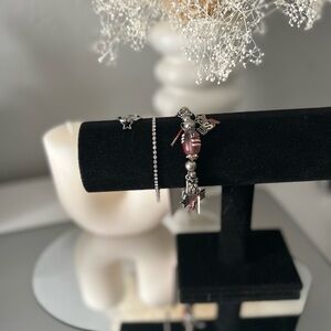 USA! (silver set) Charm bracelet, Cubic Zirconia Tennis bracelet and Star ring